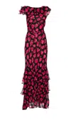 Rixo London Knee Length Vintage Rose Dress With Floral Print In Black