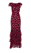 Rixo London Knee Length Vintage Rose Dress With Floral Print In Black
