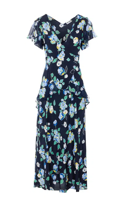 Rixo London Kimmie Floral Ruffled Silk Midi Dress In Brown