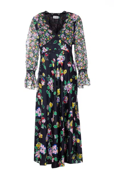 Rixo London Arlena Floral Midi Dress In Black