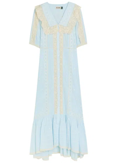 Rixo London Rixo Edina Lace-trim Cotton Midi Dress In Blue