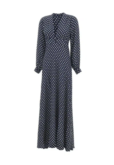 Rixo London Rixo Emory Polka Dot Pattern Midi Dress In Navy