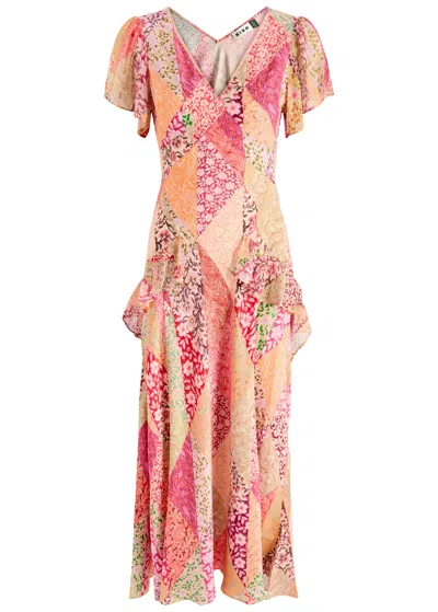 Rixo London Rixo Evie Patchwork-print Silk Maxi Dress In Pink