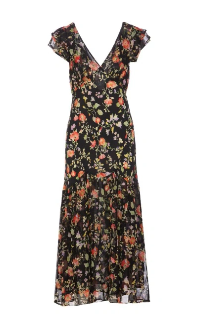 Rixo London Rixo Womens Waterblossom Noir Cinzia Floral-print Silk Midi Dress