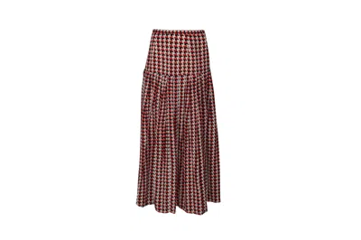Rixo London Rixo Houndstooth Pleated Maxi Skirt In Red Print Silk