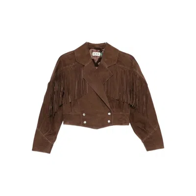 Rixo London Fringe-detail Double-breasted Jacket In Brown
