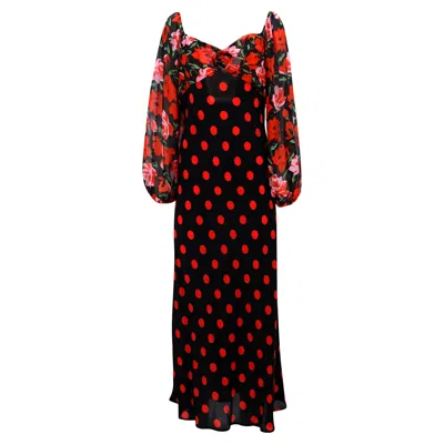 Rixo London Rixo Josephine Polka-dot Dress In Black And Red Silk