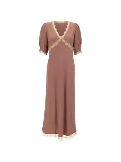 Rixo London Rixo Lace-trim Balloon-sleeve Midi Dress In Brown