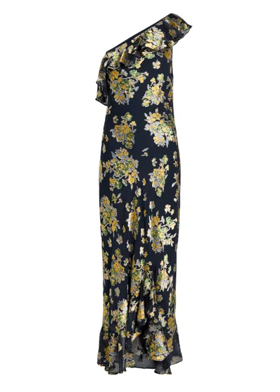 Rixo London Rixo Leon Floral One-shoulder Chiffon Midi Dress In Black