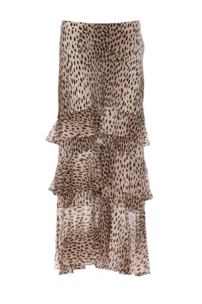 Rixo London Tiered Leopard Print Skirt Ruffle In Multi