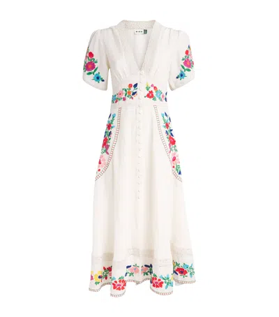 Rixo London Rixo Linen-blend Embroidered Novara Midi Dress In Multi