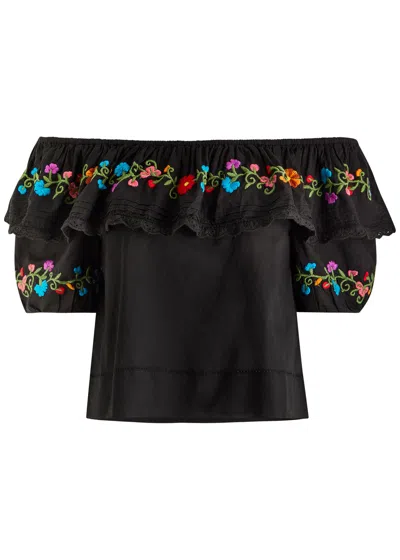 Rixo London Rixo Lisette Floral-embroidered Cotton Top In Black
