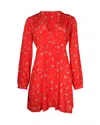 Rixo London Rixo Long Sleeve Mini Dress In Red Silk In Red