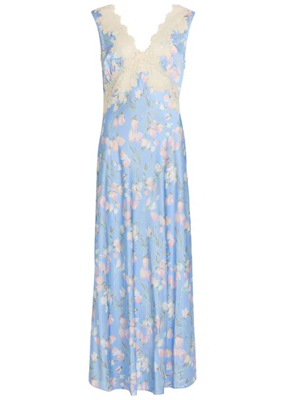 Rixo London Rixo Lysandra Floral-print Satin Midi Dress In Blue