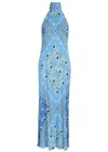 Rixo London Rixo Maura Patterned Halter-neck Chiffon Midi Dress In Blue