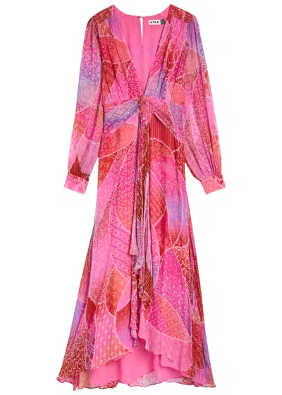 Rixo London Rixo Meera Patterned Silk-chiffon Midi Dress In Pink
