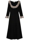 Rixo London Rixo Mika Leopard-trimmed Wool-blend Maxi Dress In Black