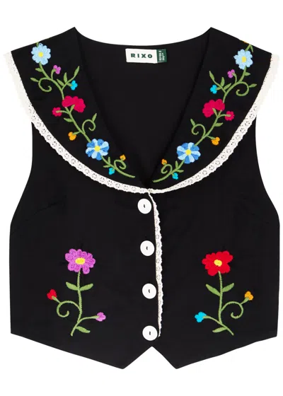 Rixo London Rixo Monica Ombre Floral-embroidered Woven Top In Black