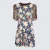 Rixo London Rixo Woman Short Dress Navy Blue Size 6 Silk In Navy Floral Leopard Mix