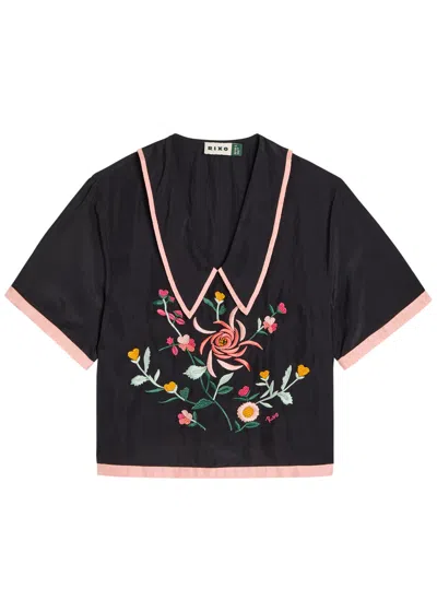Rixo London Rixo Nicolina Floral-embroidered Silk Top In Black