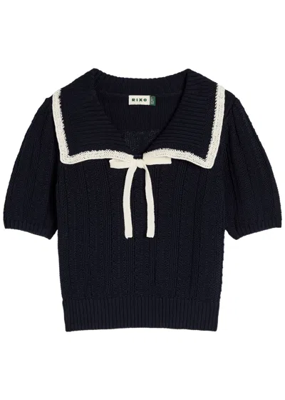 Rixo London Pippa Bow-detailed Two-tone Cotton Sweater In Black