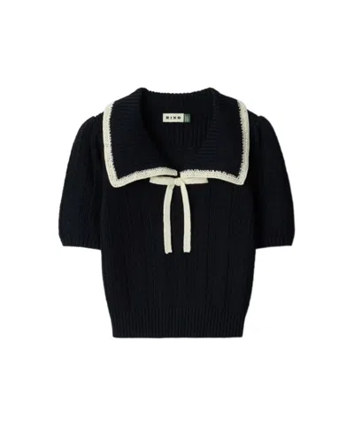 Rixo London Pippa Bow-detailed Two-tone Cotton Sweater In Black
