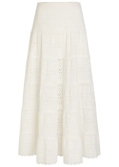 Rixo London Rixo Ripeka Embroidered Cotton Midi Skirt In Multi