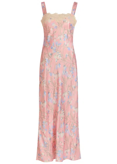 Rixo London Rixo Rosamarie Floral-print Satin Midi Dress In Pink