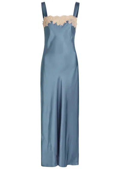 Rixo London Rixo Rosamarie Lace-trim Satin Midi Slip Dress In Blue