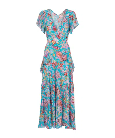 Rixo London Rixo Short Sleeve V-neck Dress In Blue