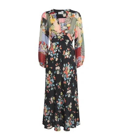 Rixo London Rixo Silk Crepe Patchwork Kalia Midi Dress
