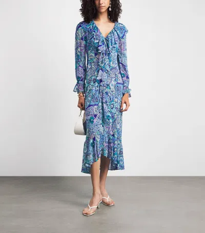 Rixo London Rixo Silk Gracye Midi Dress In Blue