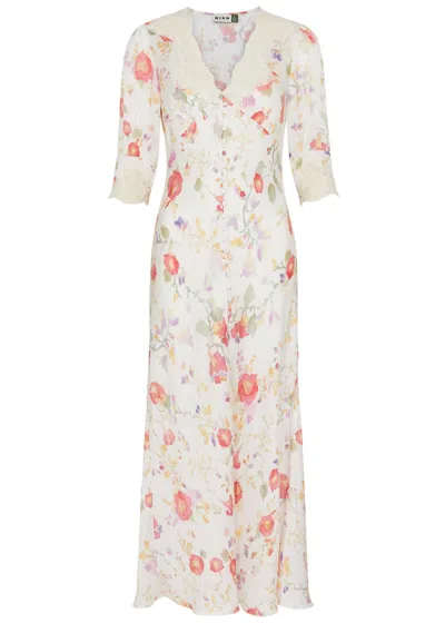 Rixo London Rixo Simone Floral-print Satin Maxi Dress In Waterblossom Ivory