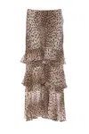Rixo London Tiered Leopard Print Skirt Ruffle In Brown