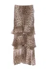 Rixo London Tiered Leopard Print Skirt Ruffle In Brown