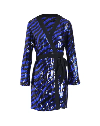Rixo London Rixo Striped Wrap Dress In Blue And Black Sequin In Multi