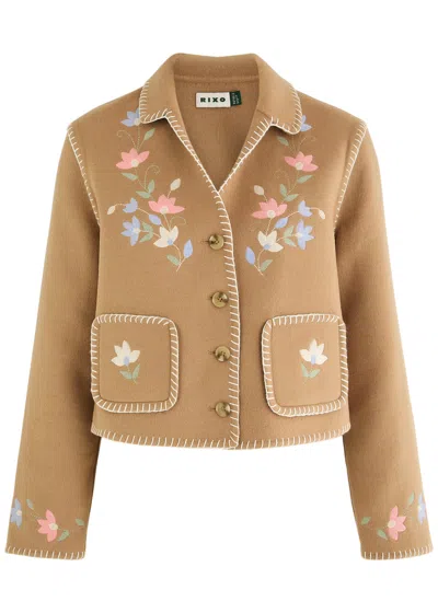 Rixo London Rixo Sunday Floral-embroidered Wool-blend Jacket In Tan