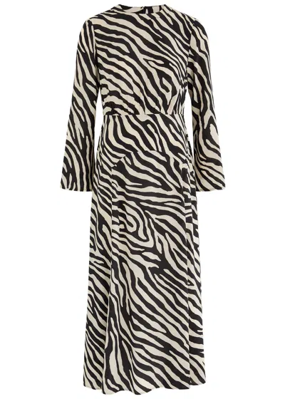 Rixo London Rixo Suzanne Zebra-print Woven Midi Dress In Black And White