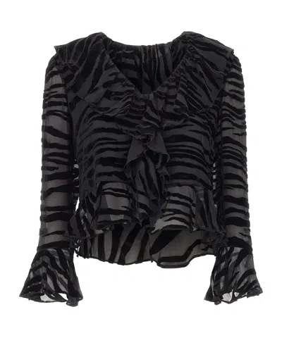 Rixo London Rixo Tracye Ruffled Devore Blouse In Gray