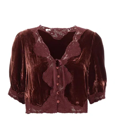 Rixo London Rixo Ursula Lace Trim Button Top In Burgundy