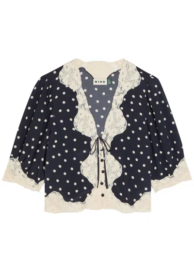 Rixo London Rixo Ursula Polka Dot Crepe De Chine Top In Blue