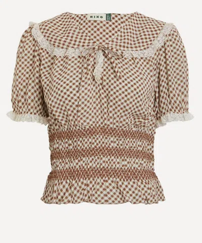 Rixo London Rixo Women's Britt French Check Brown Top