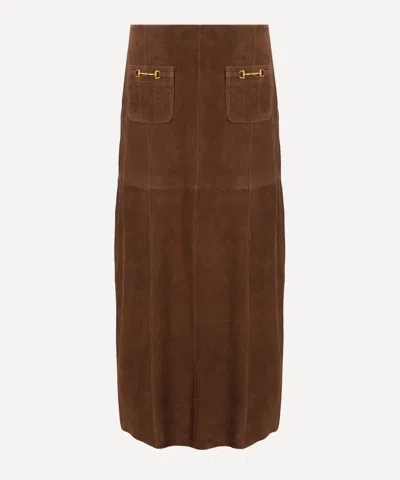 Rixo London Rixo Women's Edwina Suede Midi Skirt In Brown