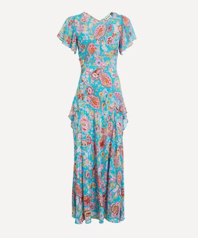 Rixo London Rixo Women's Evie Silk Crepe De Chine Midi Dress In Blue