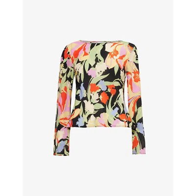 Rixo London Rixo Womens Floral Black Verona Floral-print Silk-crepe Top