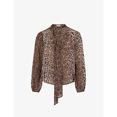 Rixo London Rixo Womens Leopard Moss Leopard-print Relaxed-fit Silk Top