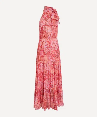 Rixo London Rixo Women's Neena Metallic Grace Paisley Magenta Maxi Dress