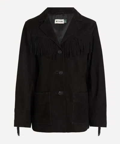 Rixo London Teagan Fringed Suede Jacket In Brown