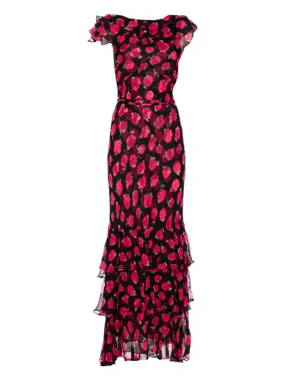 RIXO LONDON RUFFLED-DETAIL FLORAL-PRINT MAXI DRESS