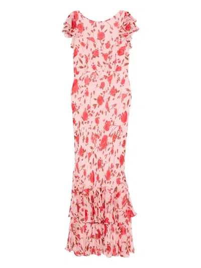 Rixo London Gerüschtes Kleid Mit Blumen-print In Pink